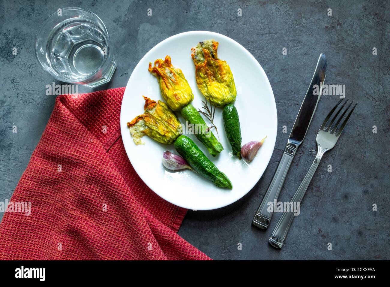 Fried Zucchini Flowers Stuffed with cream cheese with garlic Stock