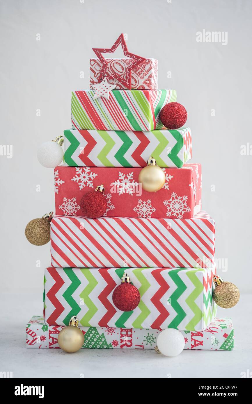 Christmas tree made from gift boxes Stock Photo Alamy