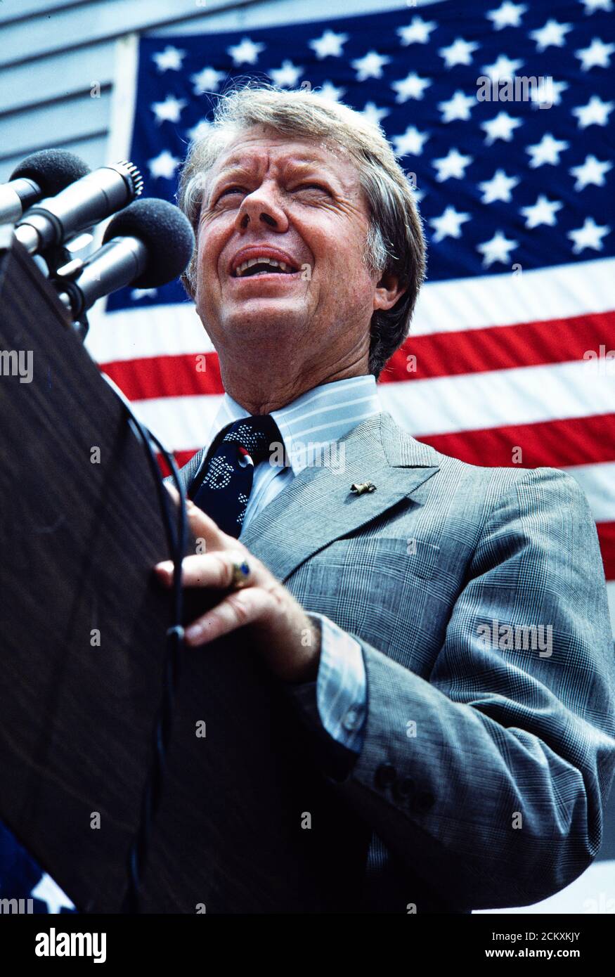 President Jimmy Carter campaigns on July 4, 1976 the American