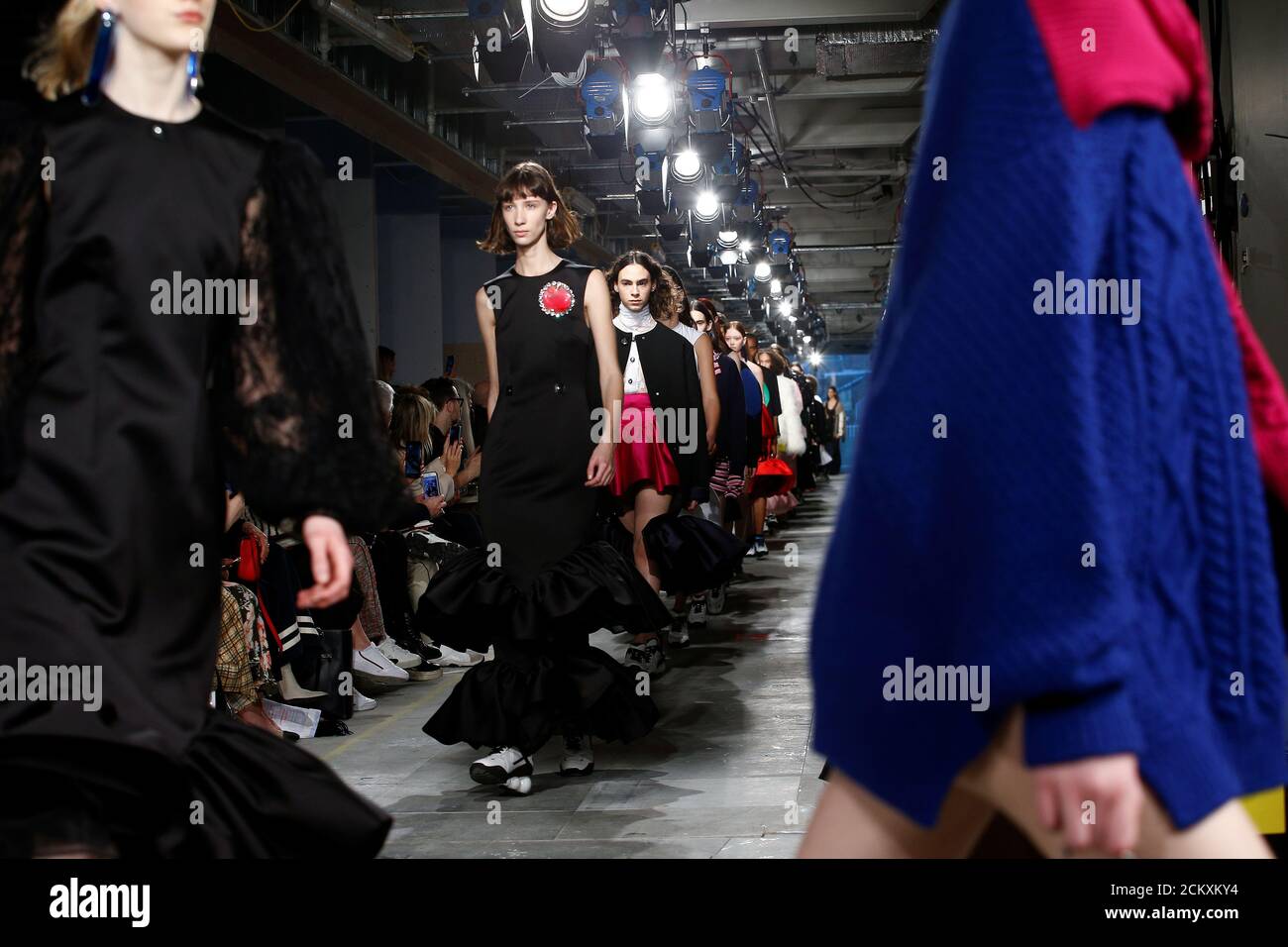 Models present creations during the Christopher Kane catwalk at London Fashion Week Women's A/W19 in London, Britain February 18,  2019. REUTERS/Henry Nicholls Stock Photo