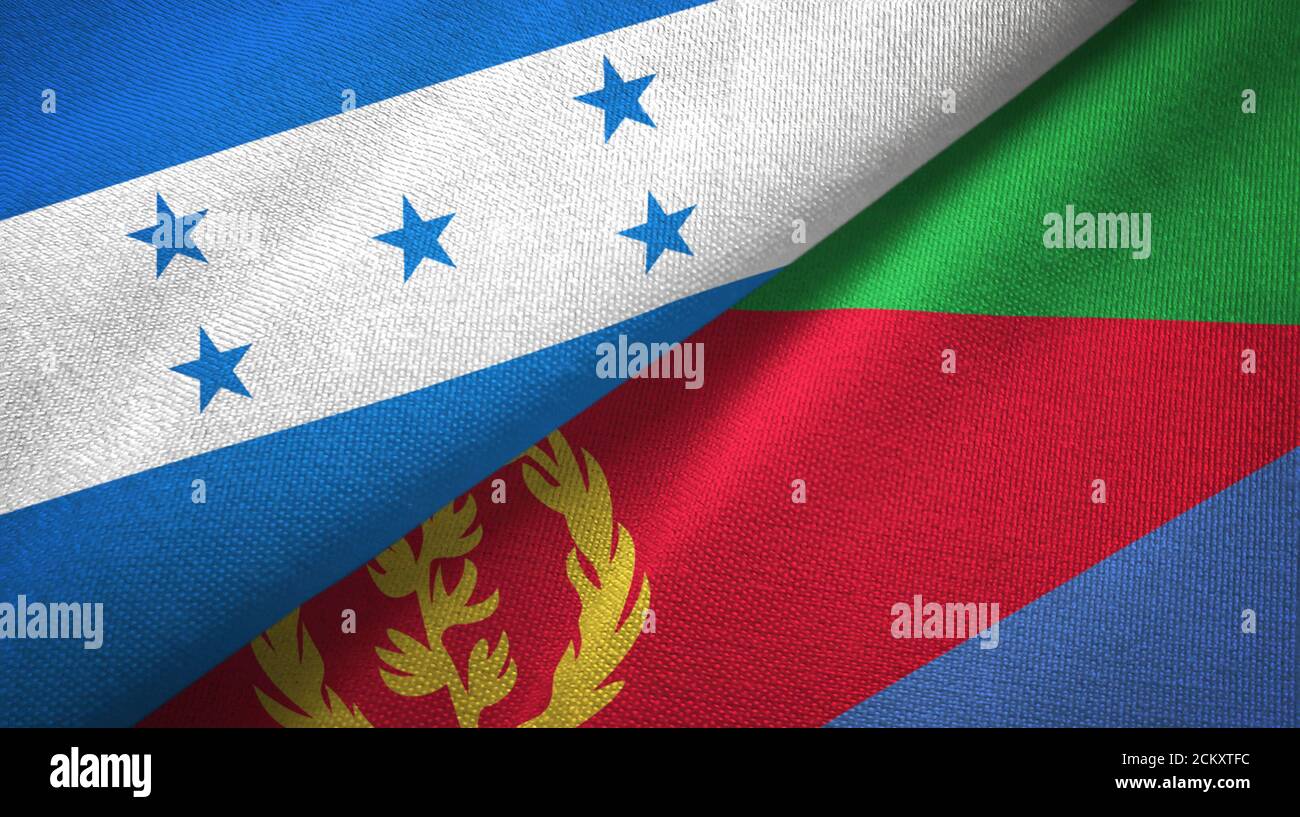 Honduras and Eritrea two flags textile cloth, fabric texture Stock
