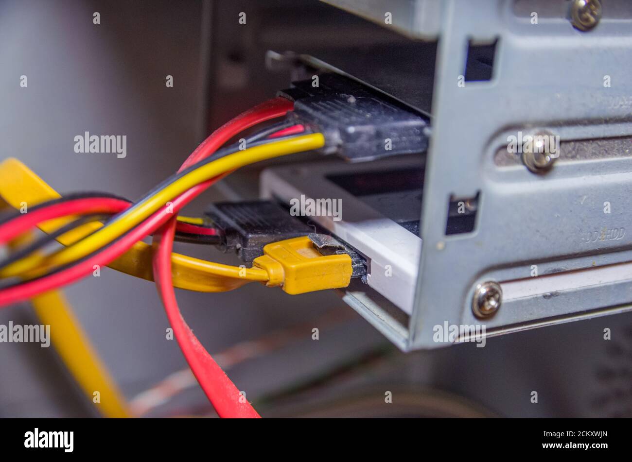 Computer system unit, wires Stock Photo Alamy