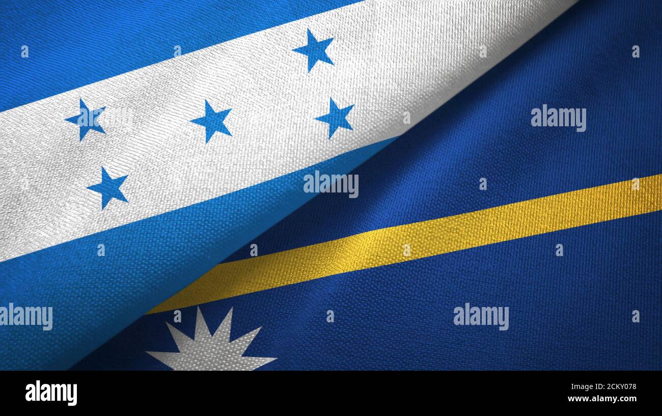 Honduras and Nauru two flags textile cloth, fabric texture Stock Photo
