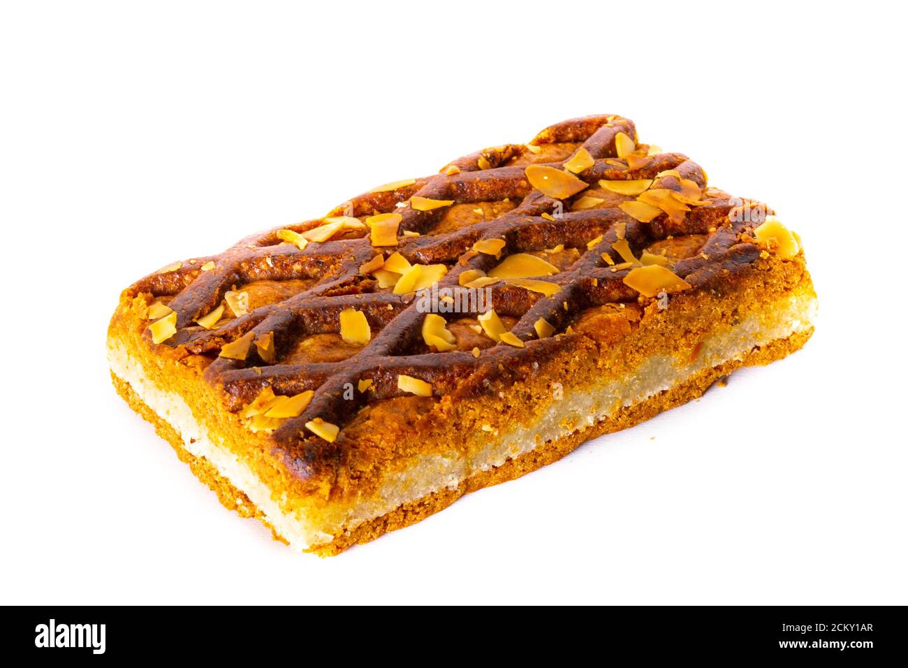 Gevulde speculaas (brown spiced biscuit), a traditional Dutch Sinterklaas/Holiday snack, on white Stock Photo