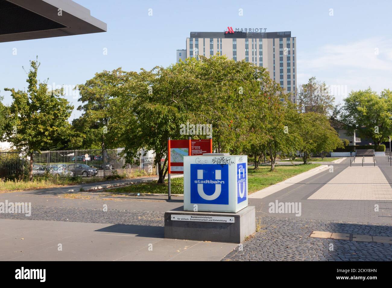 Cube in front of the underground station Heussallee / Museumsmeile, Bonn, Germany. Stock Photo