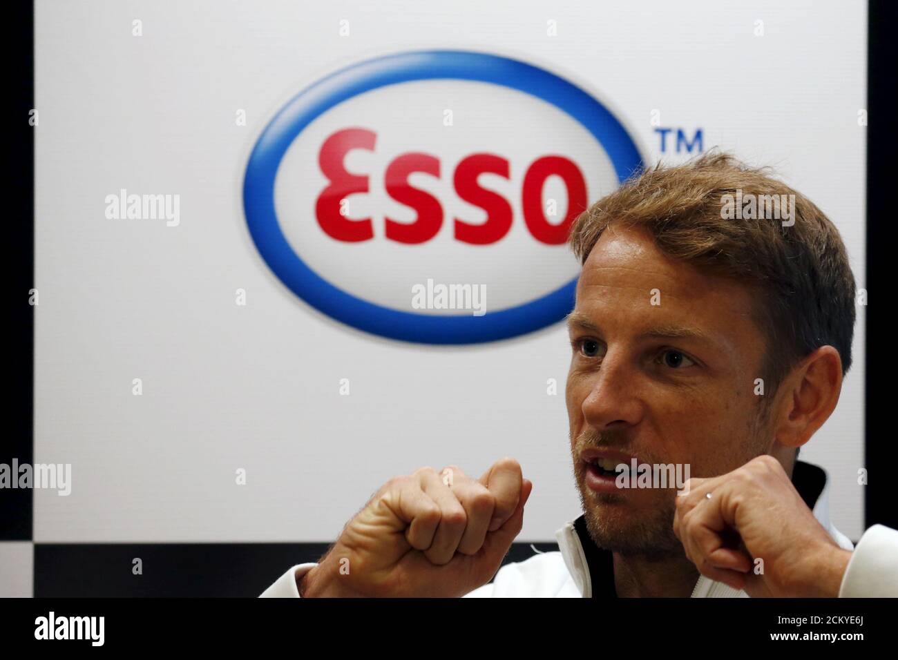 McLaren Formula One driver Jenson Button of Britain speaks to Reuters in an interview ahead of the Singapore F1 night race in Singapore September 16, 2015. The Singapore F1 Grand Prix night race takes place from September 18, 2015. REUTERS/Edgar Su Stock Photo