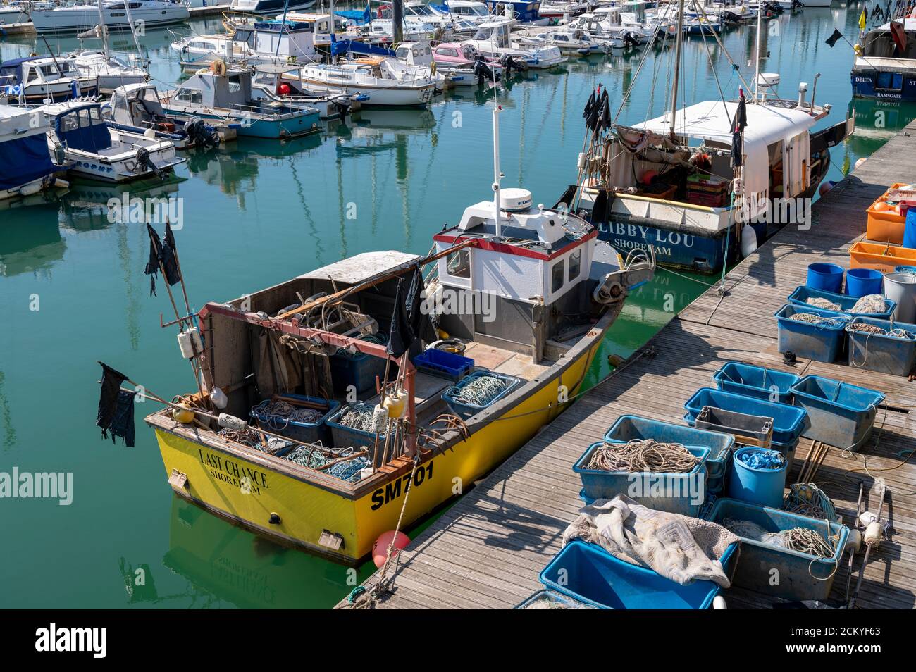 Fishing Boats and all the fishing equipment on the pontoon at Brighton