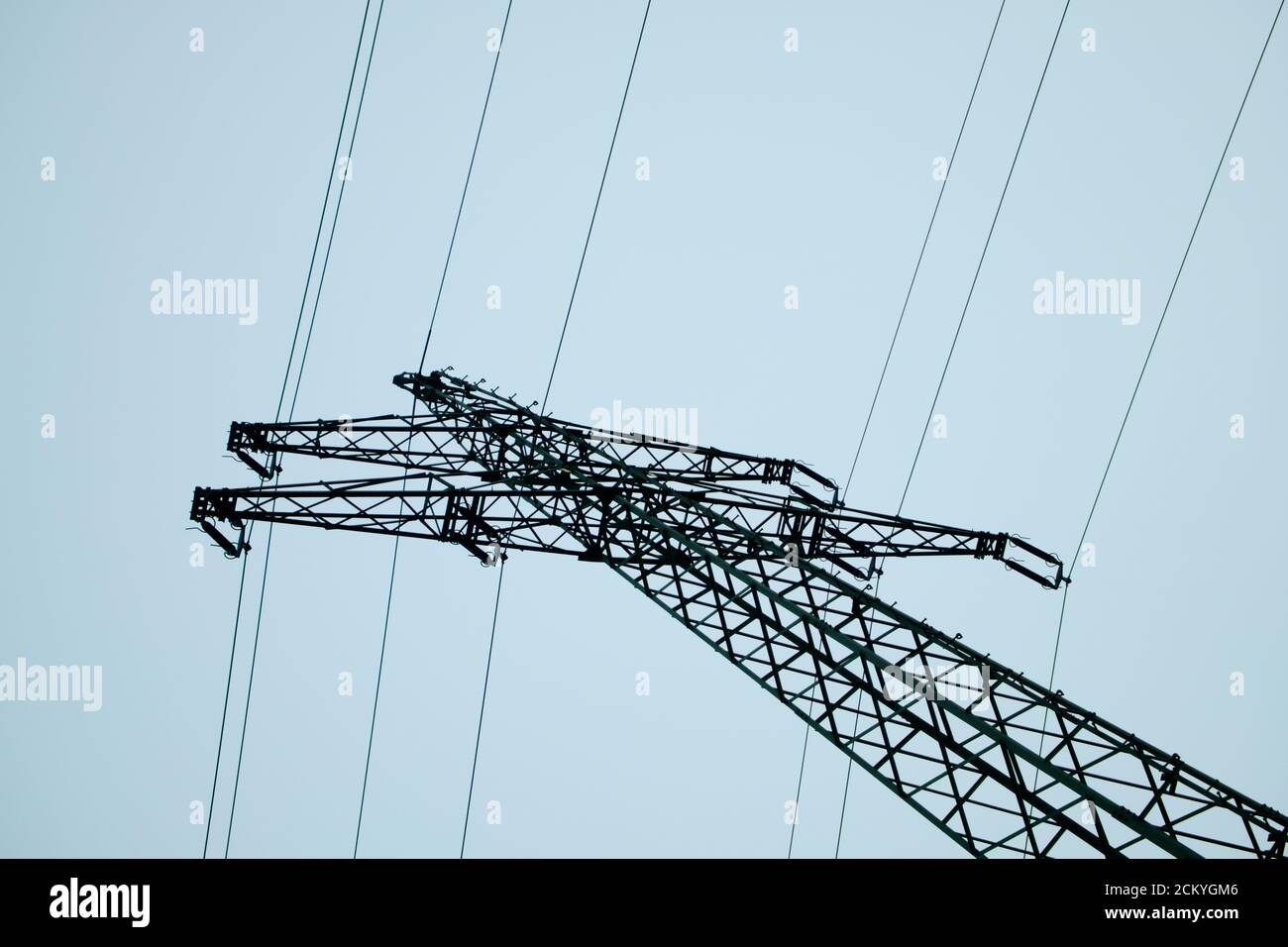 Bottom view of a Isolated power tower Stock Photo