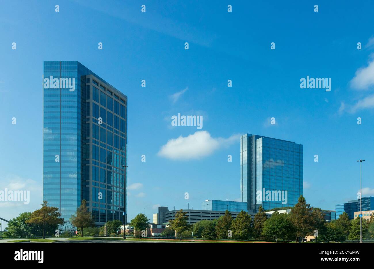 The Allison Tower and the Hackett Tower (formerly the Anadarko Towers) in The Woodlands, Texas. Stock Photo
