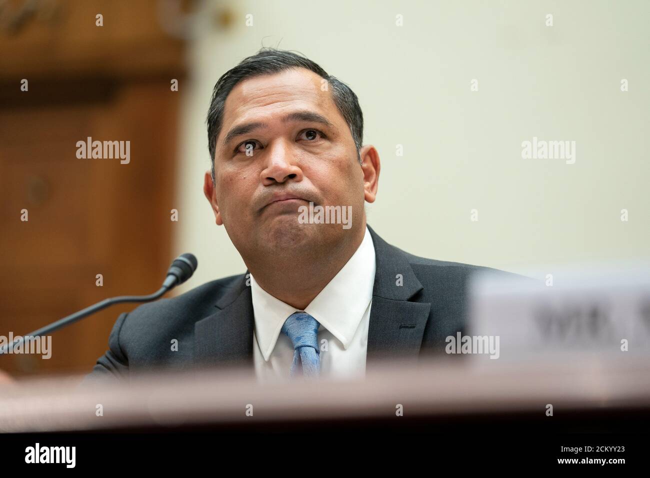 Washington, DC, USA. 16th Sep, 2020. Brian Bulatao, under secretary of state for management at the U.S. Department of State, listens during a House Foreign Affairs Committee hearing in Washington, DC, U.S., on Wednesday, Sept. 16, 2020. The hearing is investigating the firing of State Department Inspector General Steve Linick. Credit: Stefani Reynolds/Pool via CNP | usage worldwide Credit: dpa/Alamy Live News Stock Photo