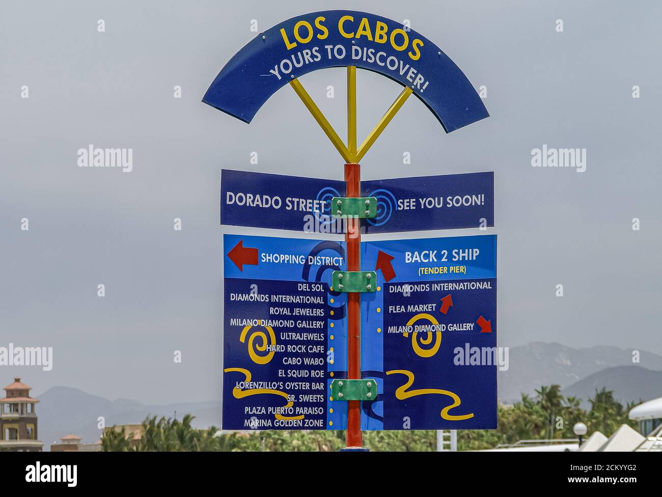 Cabo San Lucas, Mexico April 22, 2008 Closeup of blue directional