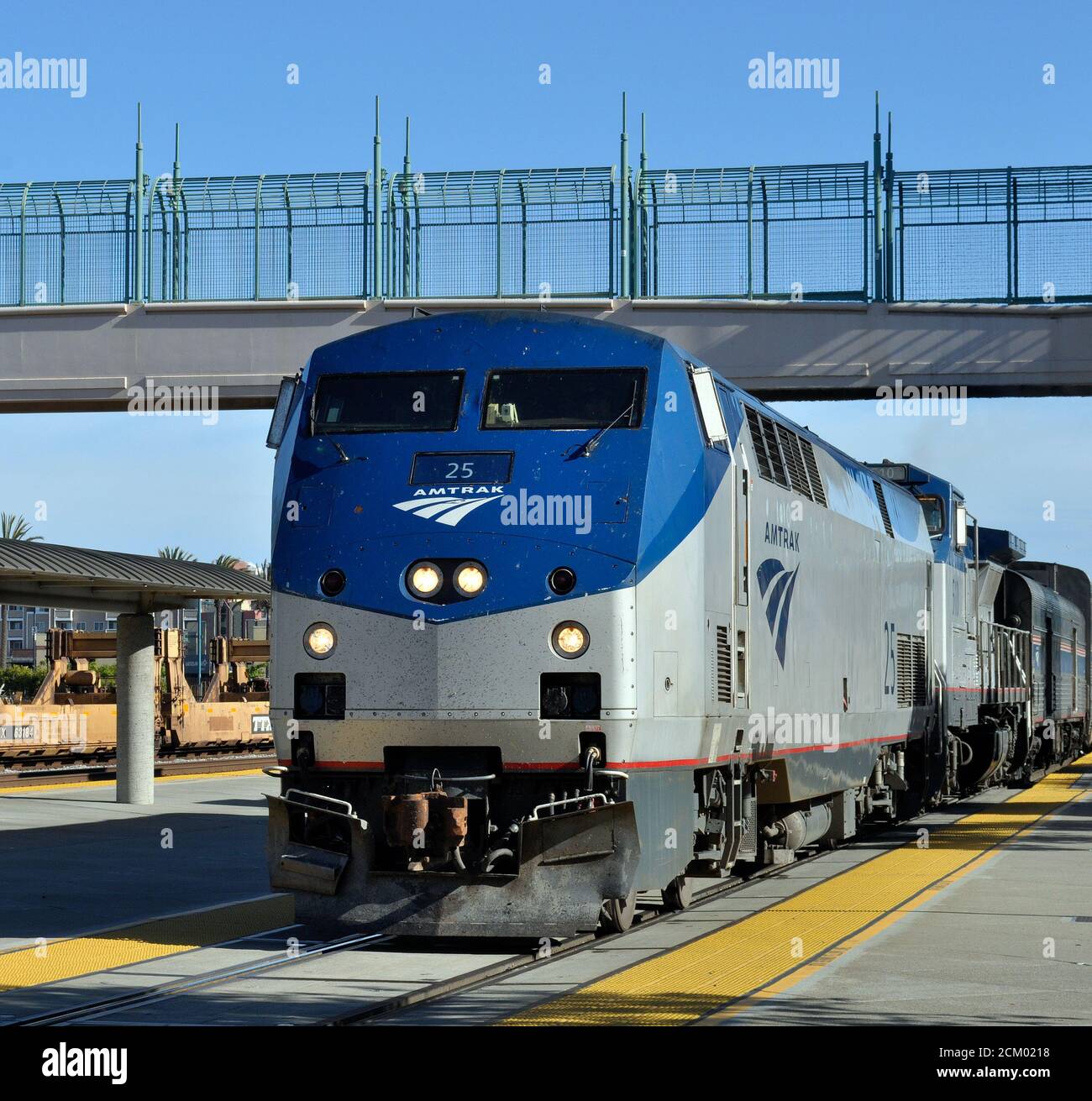 Amtrak train stopped at Emeryville Amtrak train station, California