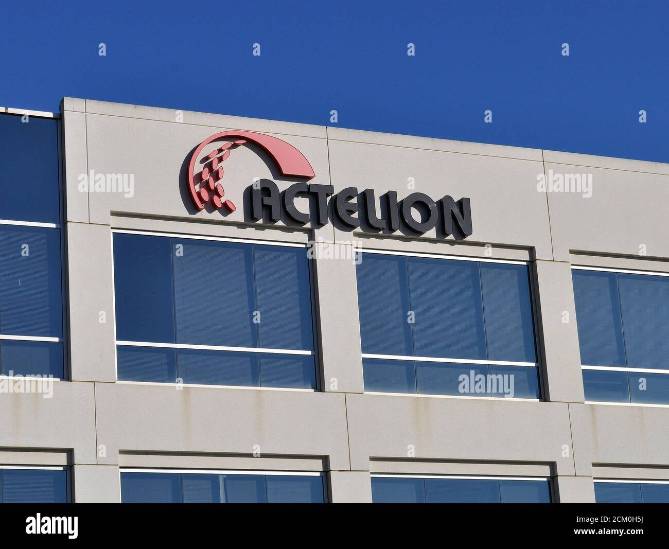 Actelion Pharmaceuticals US Inc., sign in Sierra Point Business Park, Brisbane, California, 2015 Stock Photo