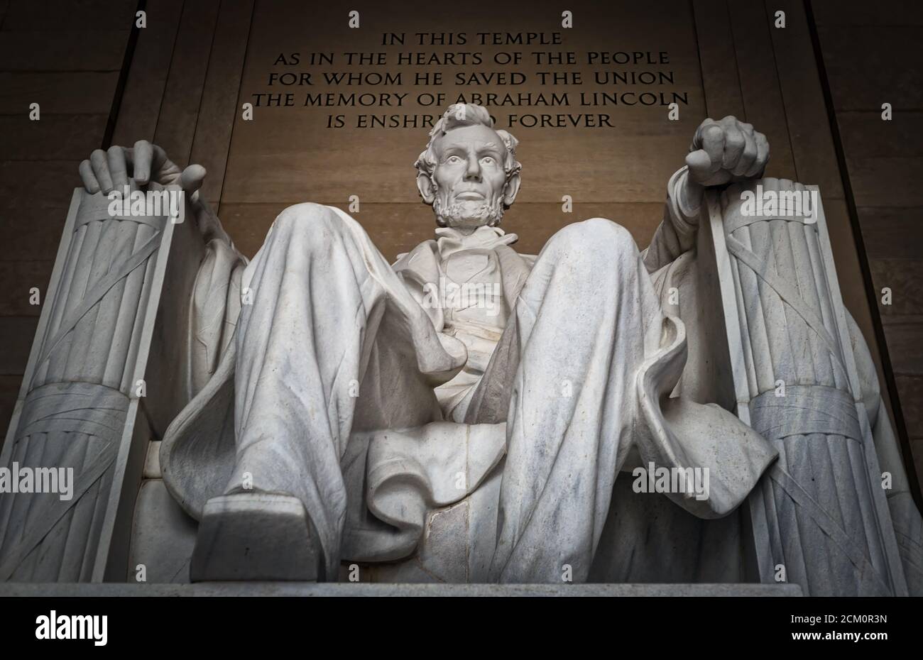 Looking up at the statue of Abraham Lincoln at the Lincoln Memorial in Washington, DC. Stock Photo