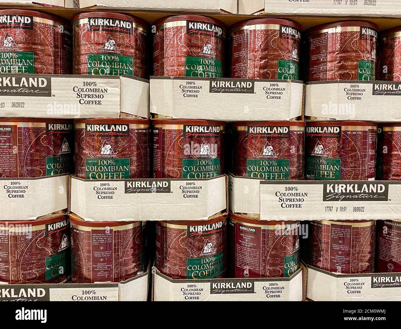 Kirkland brand coffee on a Costco store shelf Stock Photo