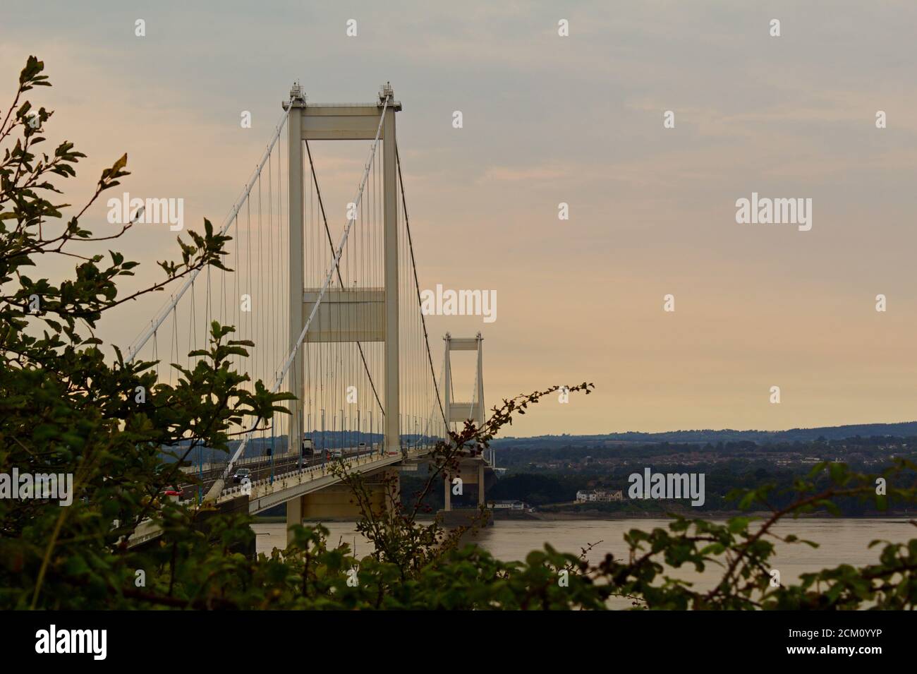 Severn Bridge at sunset from the viewpoint Stock Photo
