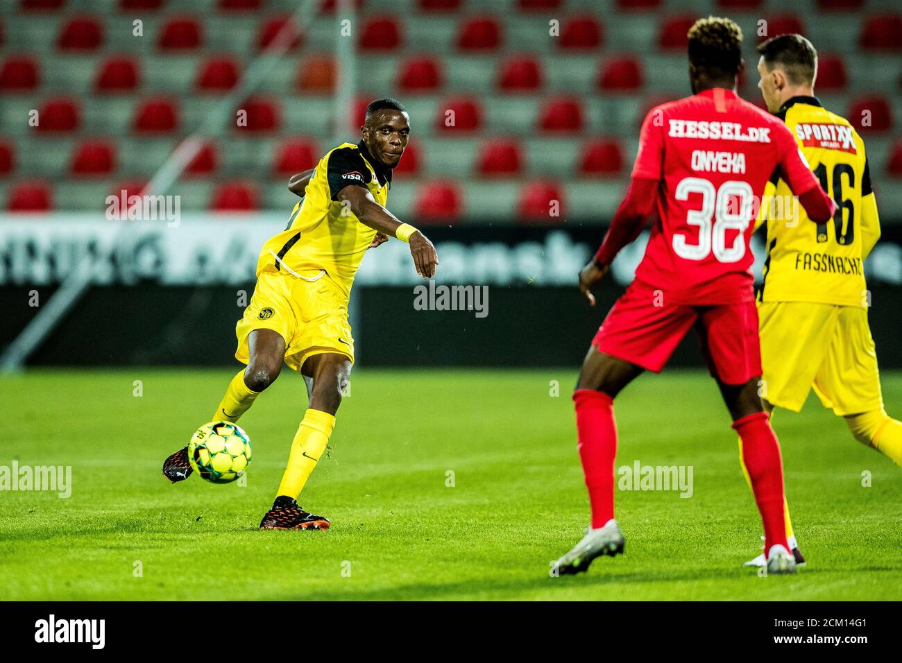 Herning, Denmark. 16th Sep, 2020. Herning, Denmark. September 16th, 2020. Christopher Martins of Young Boys seen in the UEFA Champions League qualification match between FC Midtjylland and BSC Young Boys at MCH Arena in Herning. (Photo Credit: Gonzales Photo/Alamy Live News Stock Photo