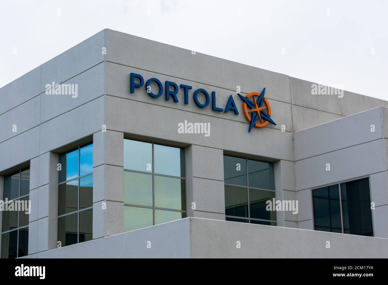 Portola Pharmaceuticals sign and logo. Portola Pharmaceuticals is an American clinical stage biotechnology company - South San Francisco, California, Stock Photo