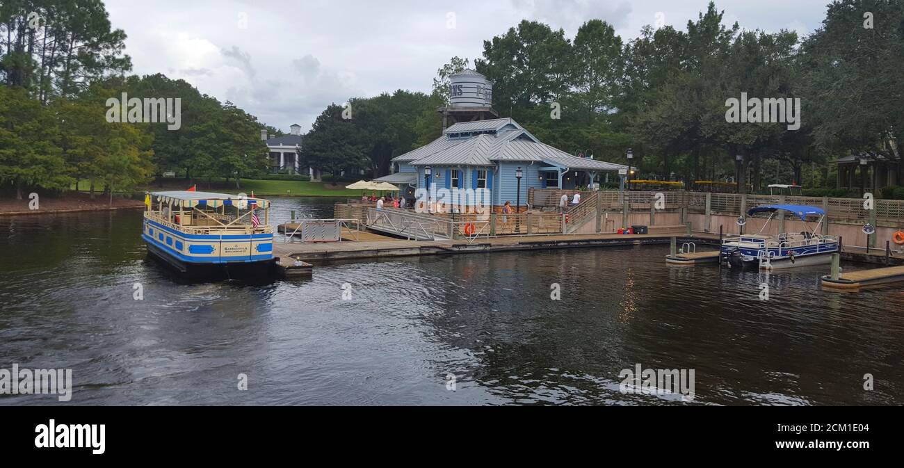 Riverside Levee boat and bike hire house at Disney's Port Orleans Resort - Riverside, Orlando, Florida, United States Stock Photo
