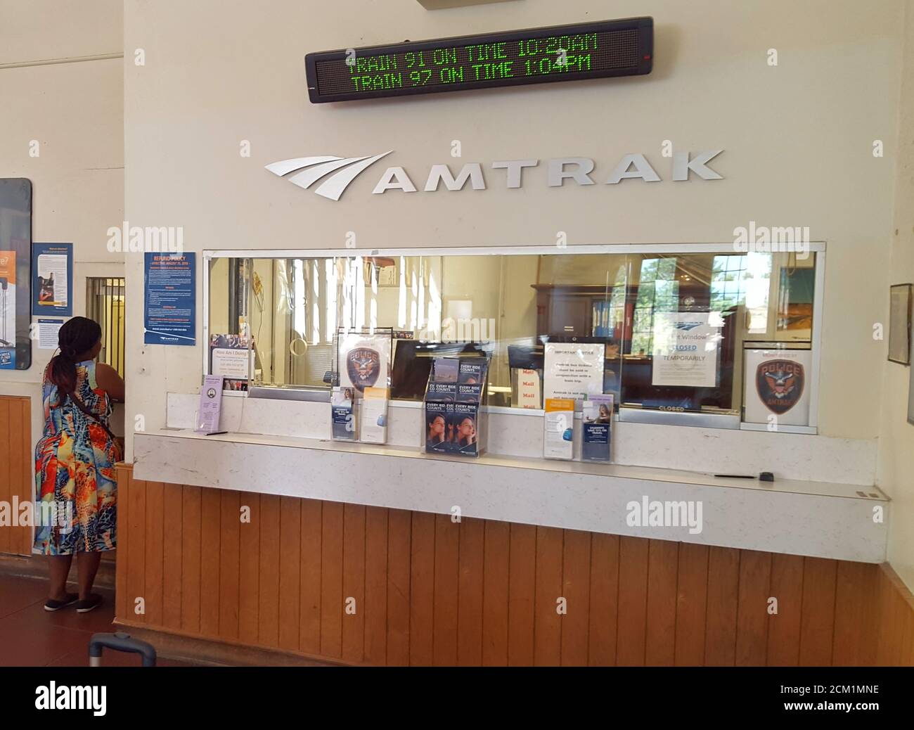 The train ticket booth at the Orlando Health/Amtrak train station, Orlando, Florida, United States Stock Photo