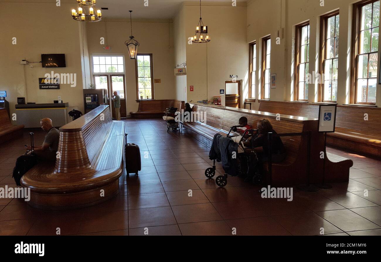The interior and waiting area of the Orlando Health/Amtrak Train Station in Orlando, Florida, United States Stock Photo