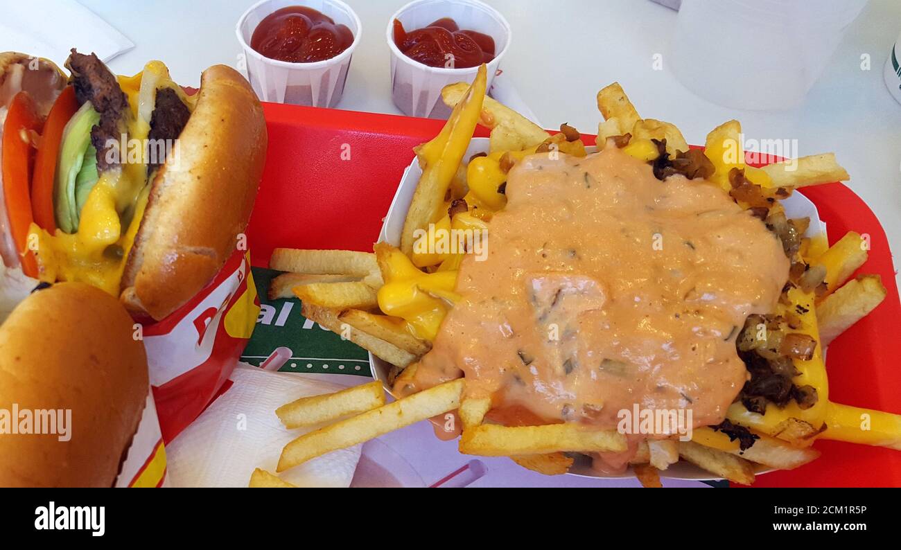 in n out cheeseburger and french fries