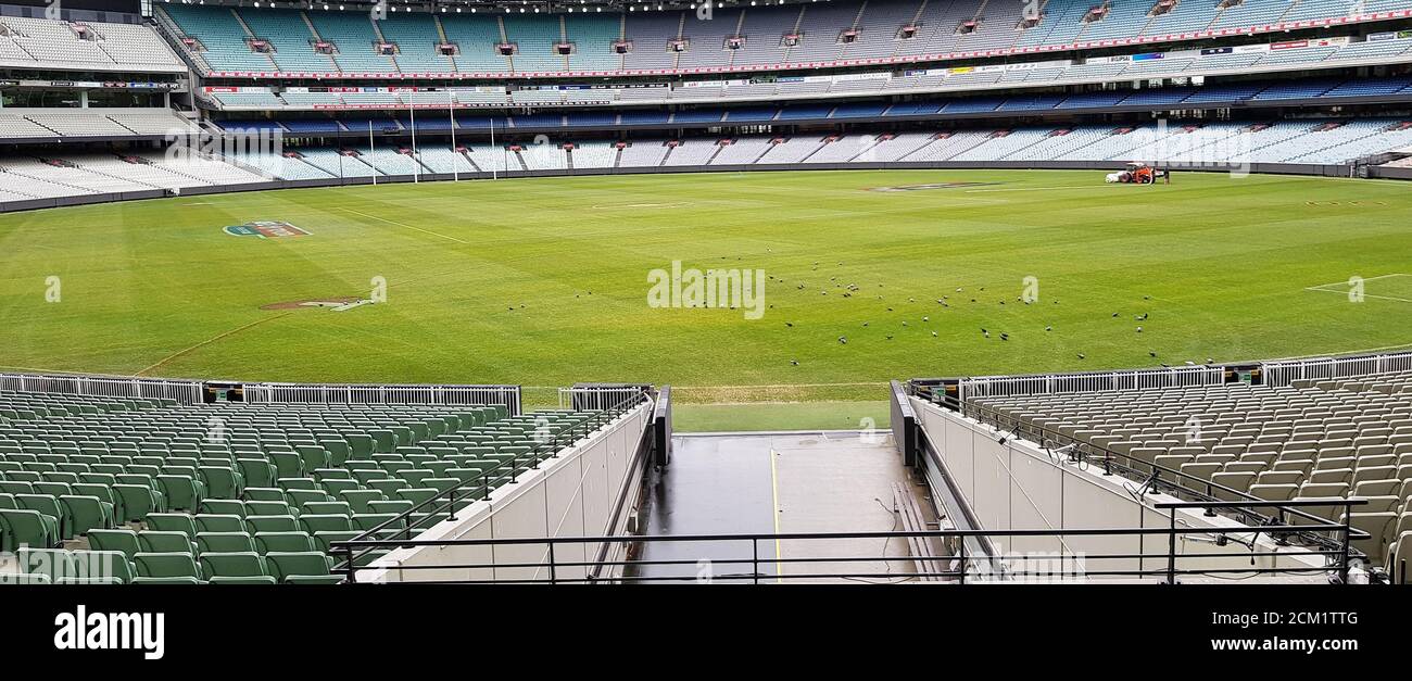 The MCG (Melbourne Cricket Ground) with empty stands with no events on, Melbourne, Victoria, Australia Stock Photo
