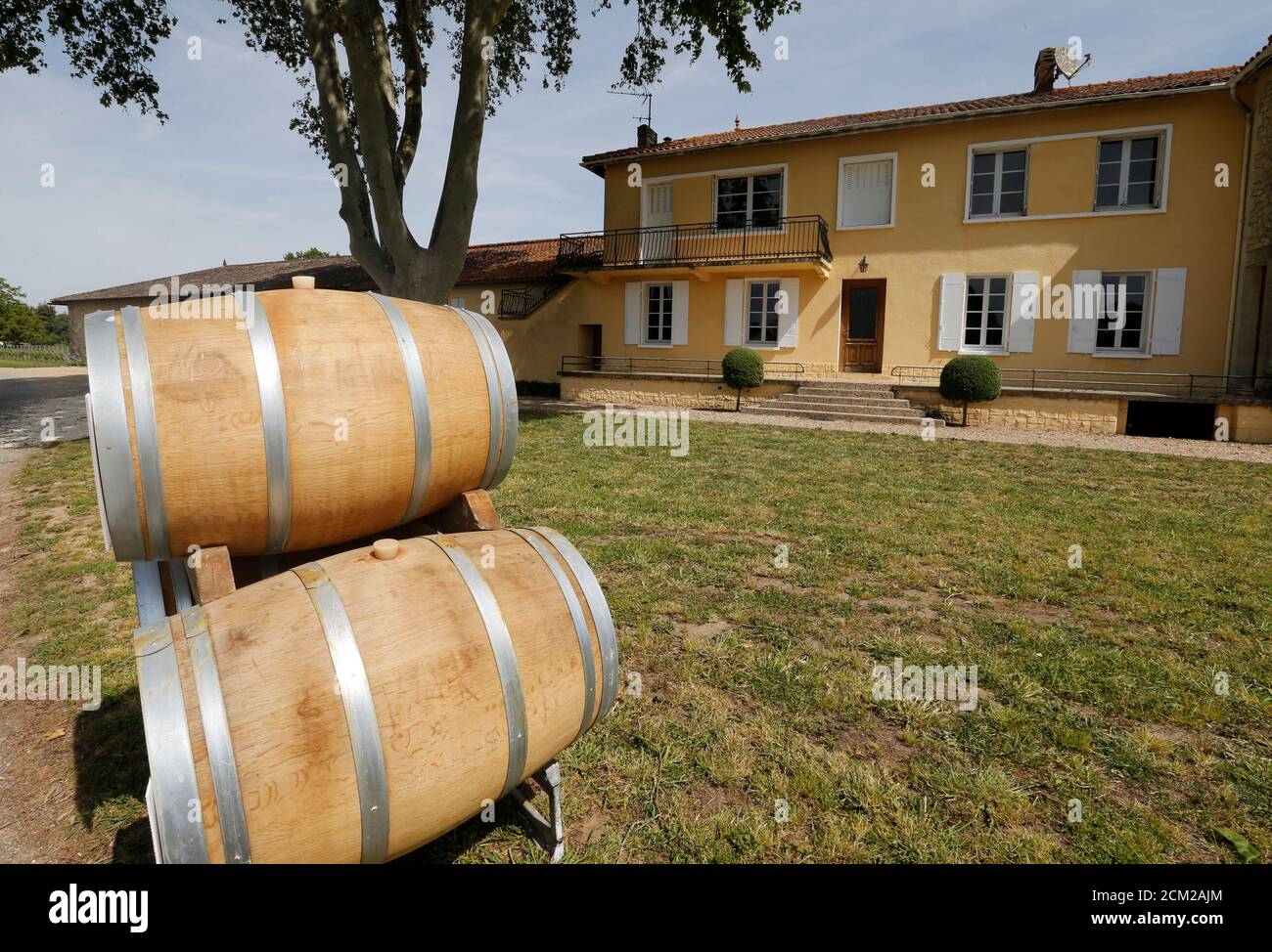 Exterior view of the Vignobles Bardet winery in Vignonet near Saint-Emilion, France, May 6, 2019. Thibault Bardet, a French winemaker and Game of Thrones fan, decided to make a wine as close as possible to what he imagined the Dorne kingdom, to create 'The Imp's Delight' and 'Dornish Wine', deep-red, full-bodied wines in honour of Tyrion Lannister, an eager drinker and one of most popular characters of the television series. Picture taken May 6, 2019. REUTERS/Regis Duvignau Stock Photo