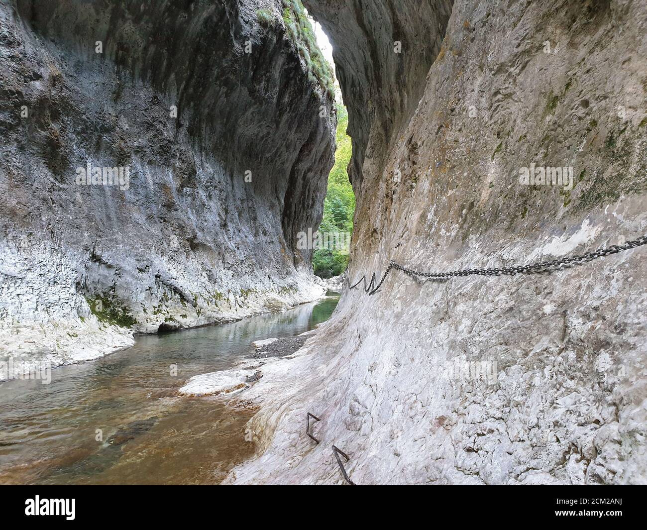 Cheile Rimetului Cheile Rametului gorges wild natural park river area. Waterfall on ...