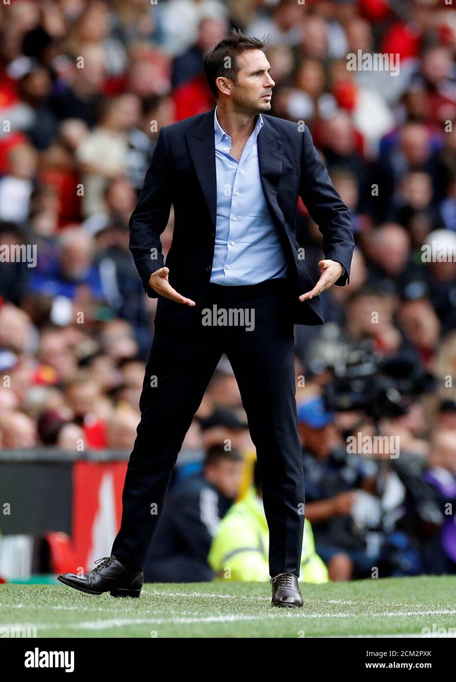Soccer Football - Premier League - Manchester United v Chelsea - Old Trafford, Manchester, Britain - August 11, 2019  Chelsea manager Frank Lampard during the match  REUTERS/Phil Noble  EDITORIAL USE ONLY. No use with unauthorized audio, video, data, fixture lists, club/league logos or 'live' services. Online in-match use limited to 75 images, no video emulation. No use in betting, games or single club/league/player publications.  Please contact your account representative for further details. Stock Photo
