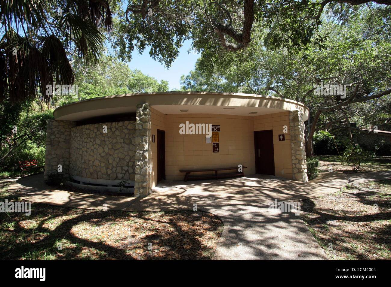 Showers bathrooms and laundry facilities for tent camp sites in Fort De Soto Park, Florida. Stock Photo