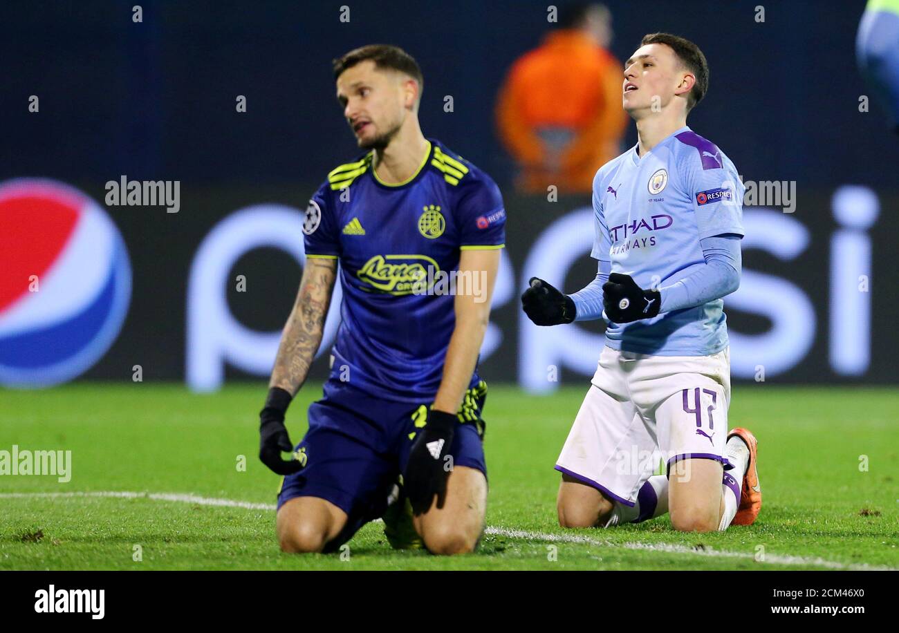 Soccer Football - Champions League - Group C - GNK Dinamo Zagreb v Manchester City - Stadion Maksimir, Zagreb, Croatia - December 11, 2019  Manchester City's Phil Foden celebrates scoring their fourth goal          REUTERS/Antonio Bronic Stock Photo