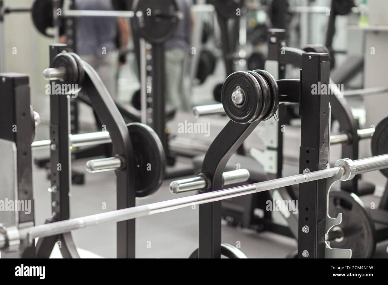 Part or separate detail of sports equipment in gym, close up. Stock Photo