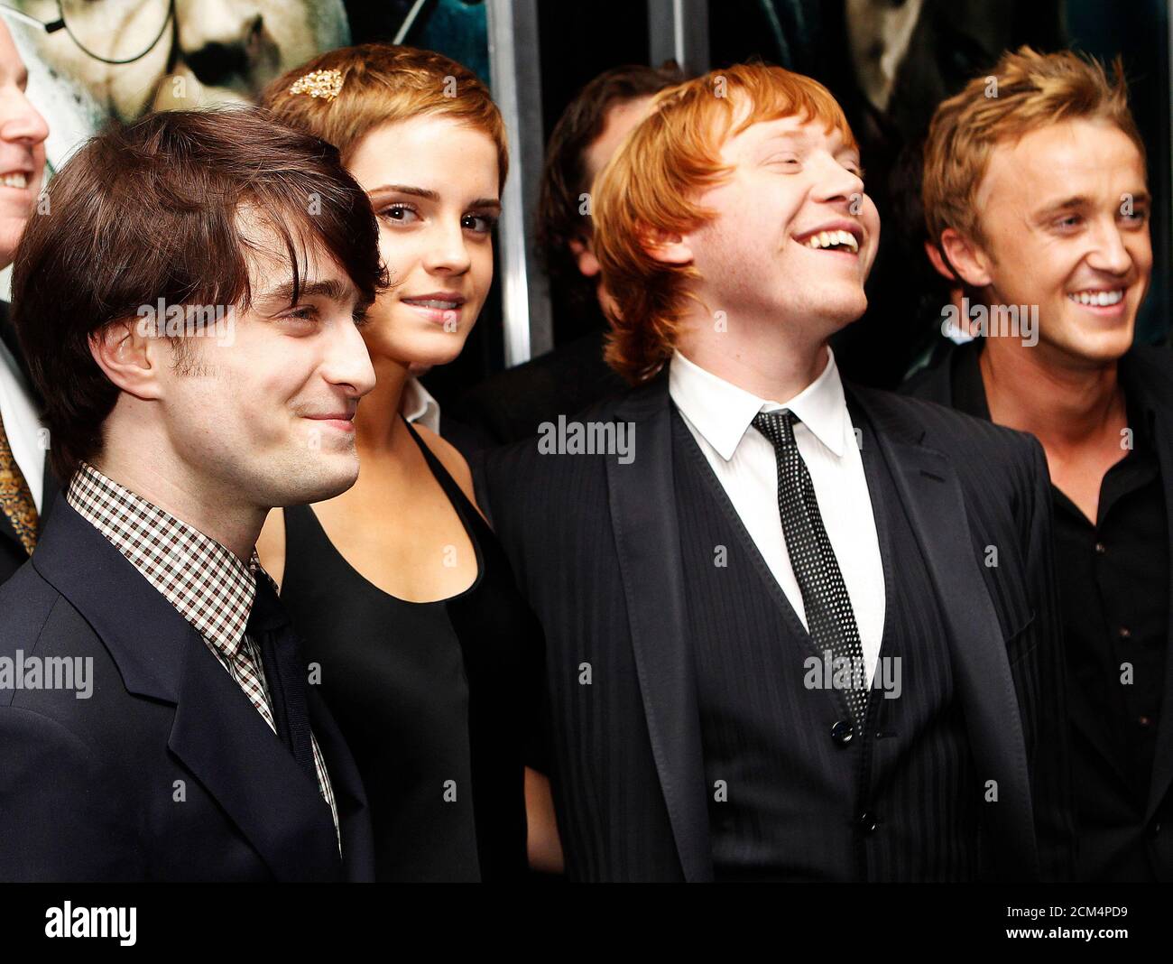 Actors (L-R) Daniel Radcliffe, Emma Watson, Rupert Grint and Tom Felton  pose at the premiere of "Harry Potter and the Deathly Hallows: Part 1" in  New York November 15, 2010. REUTERS/Shannon Stapleton (