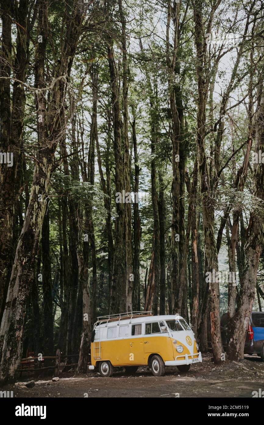 Yellow hippie kombi - Volkswagen Type 2 camper Stock Photo