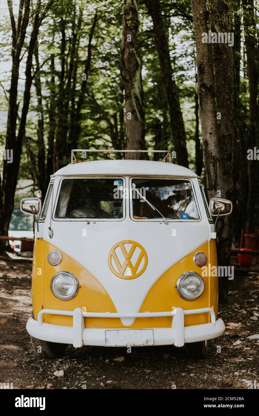 Yellow hippie kombi - Volkswagen Type 2 camper Stock Photo