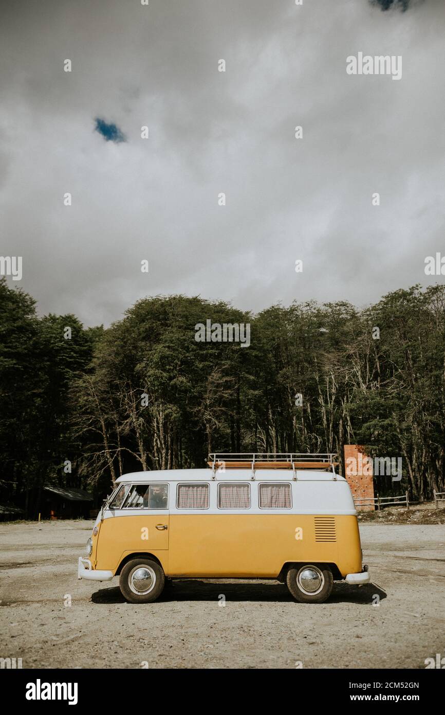 Yellow hippie kombi - Volkswagen Type 2 camper Stock Photo