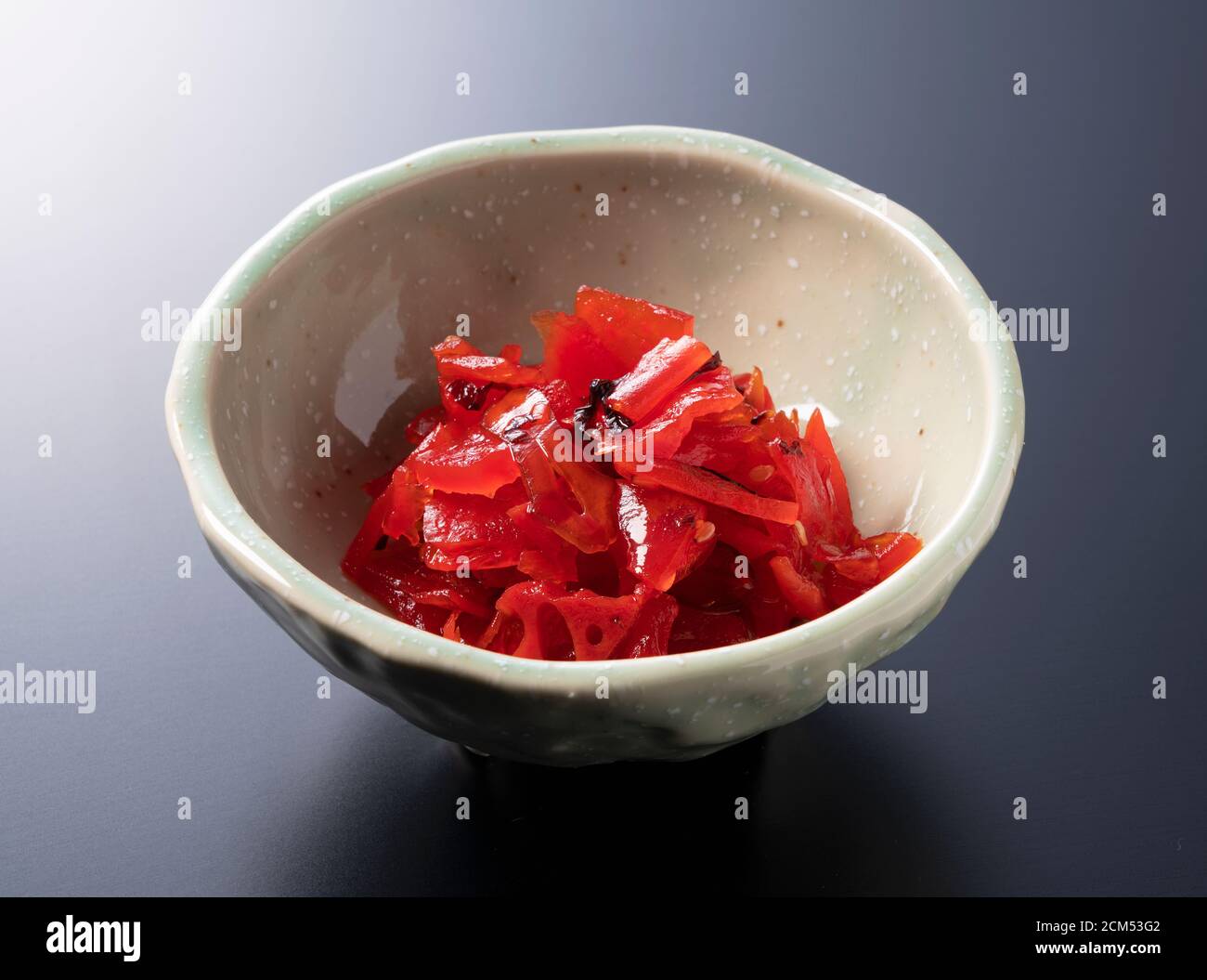 Japanese pickles. Red Fukujinzuke.sliced vegetables pickled in soy