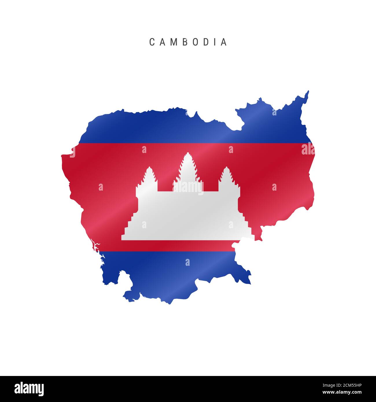 Detailed waving flag map of Cambodia. map with masked flag Stock Photo