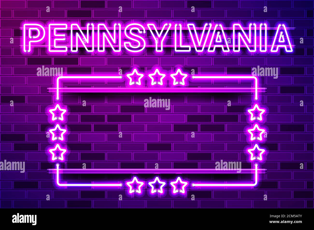 Pennsylvania US State Glowing Purple Neon Lettering And A Rectangular ...