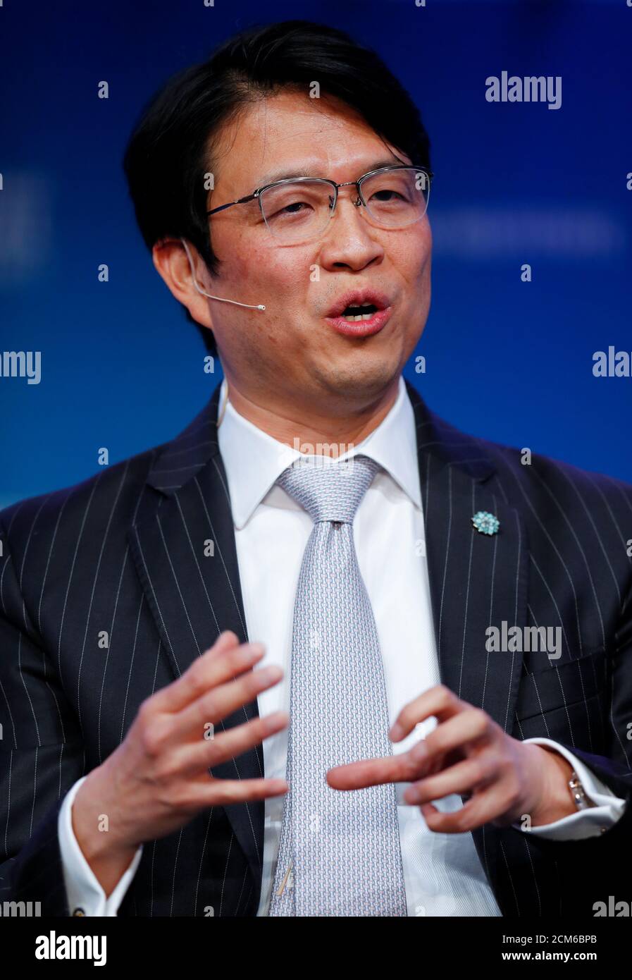 Hiromichi Mizuno Executive Managing Director and Chief Investment Officer at Government Pension Investment Fund in Japan and Co-Chair at Global Capital Markets Advisory Council for Milken Institute, speaks during the Milken Institute's 22nd annual Global Conference in Beverly Hills, California, U.S., May 1, 2019. REUTERS/Mike Blake Stock Photo