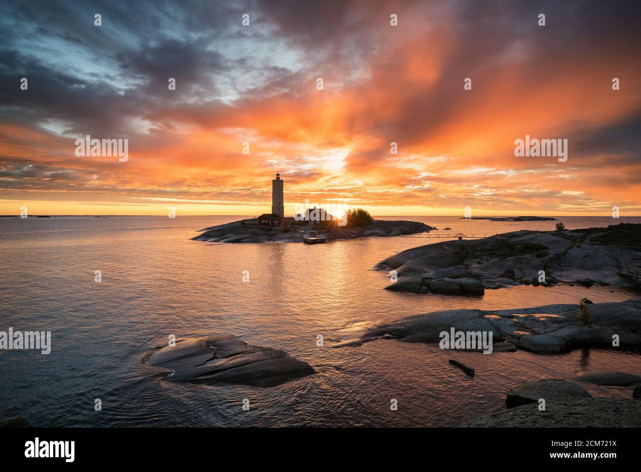 Sunrise at Söderskär lighthouse, Porvoo, Finland Stock Photo