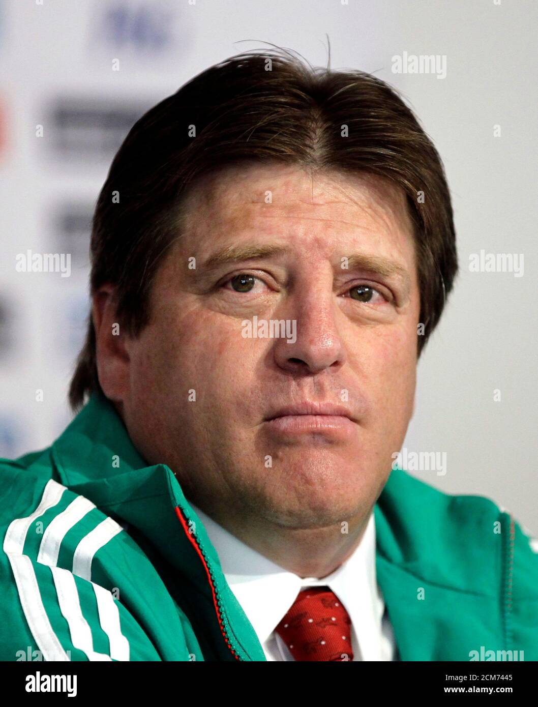 Mexico's new national soccer team coach Miguel Herrera listens to a  journalist's question during his presentation to the media in Mexico City  October 20, 2013. Herrera became Mexico's fourth coach in less