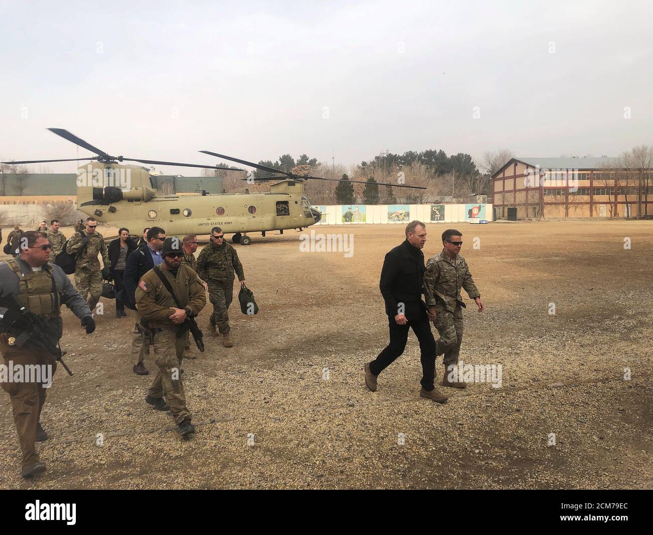 Acting U.S. defense secretary Patrick Shanahan arrives in Kabul, Afghanistan February 11, 2019. REUTERS/Idrees Ali Stock Photo