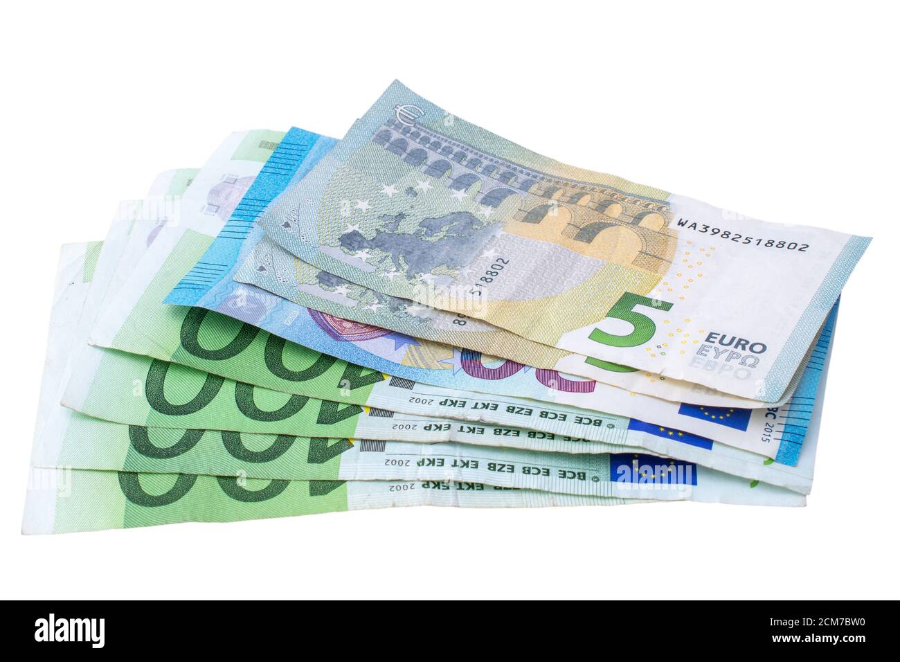 Euro Banknotes isolated white background, cash money, money concept Stock Photo