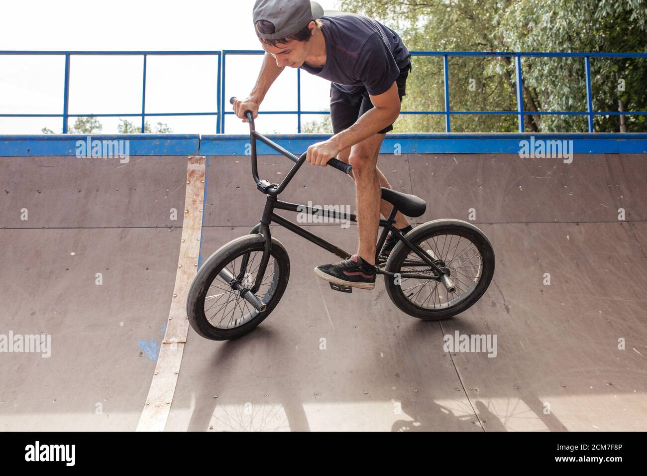 BMX biker in skate Park in open air, people skills with special bike Stock  Photo - Alamy