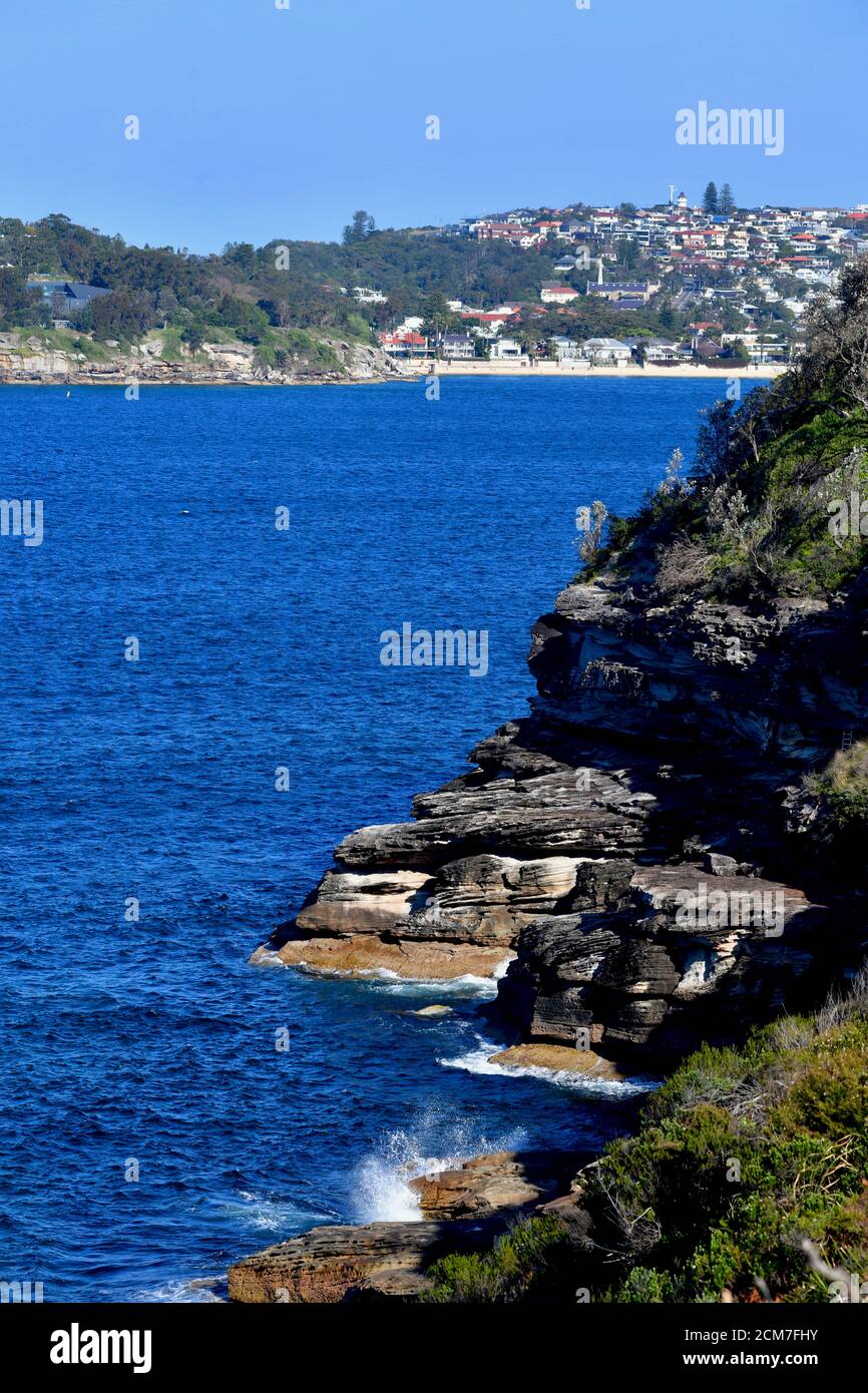A view from Middle Head in Sydney Harbour looking back to Camp Cove Stock Photo