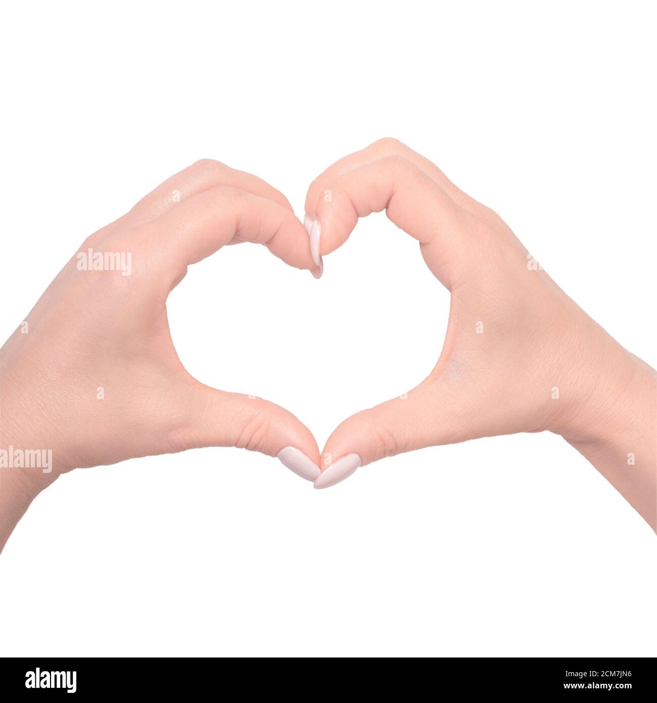 women hands folded in a heart isolated on white background Stock Photo