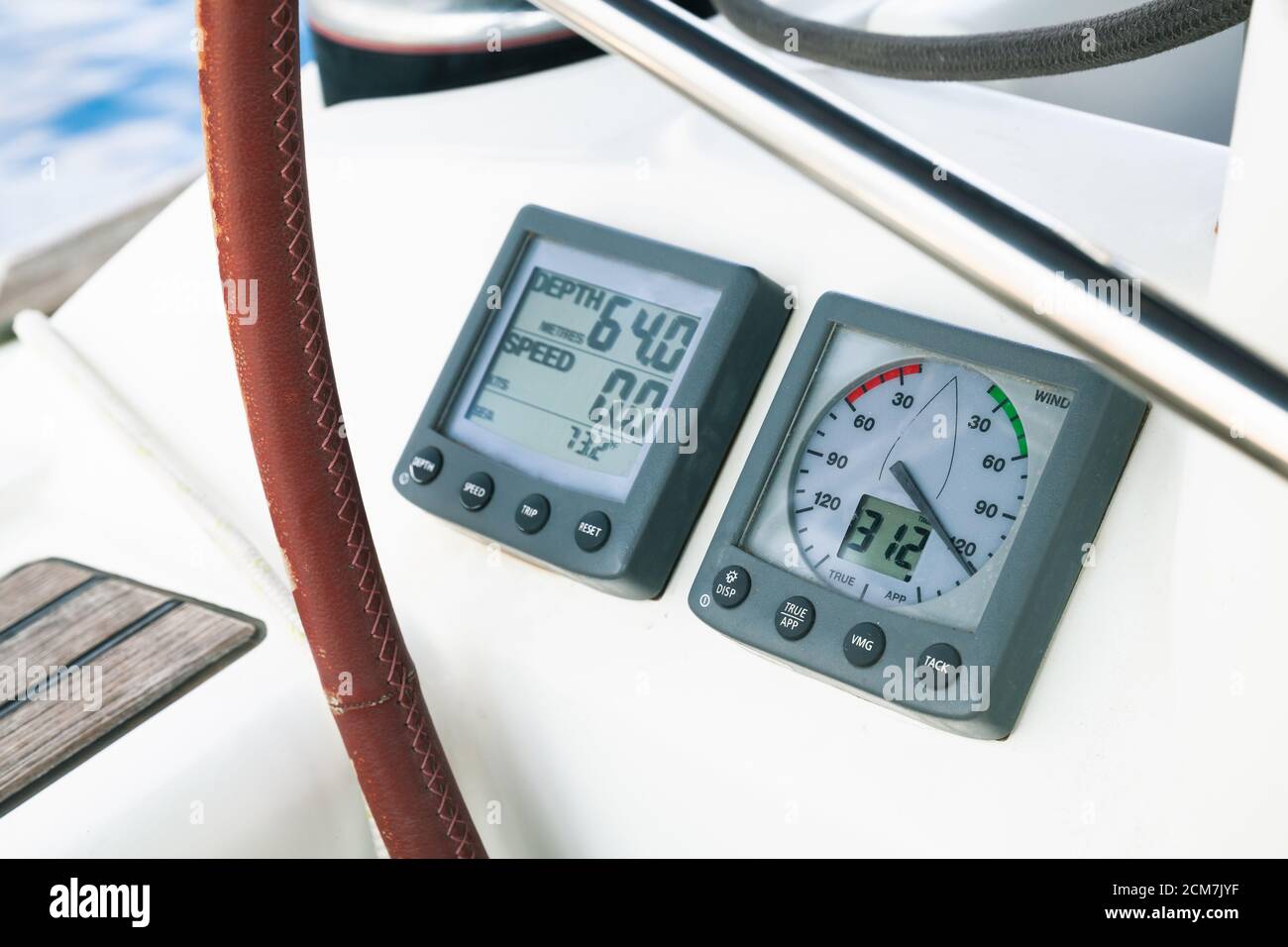 Sailing yacht navigation equipment, control panel with speedometer