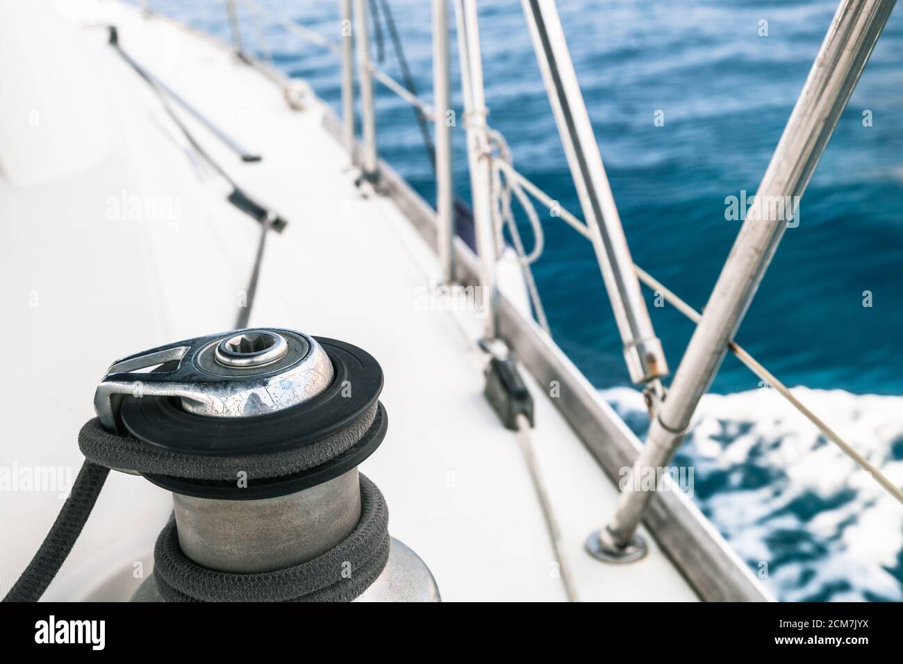 Sailing yacht equipment, sailboat winch closeup photo Stock Photo Alamy